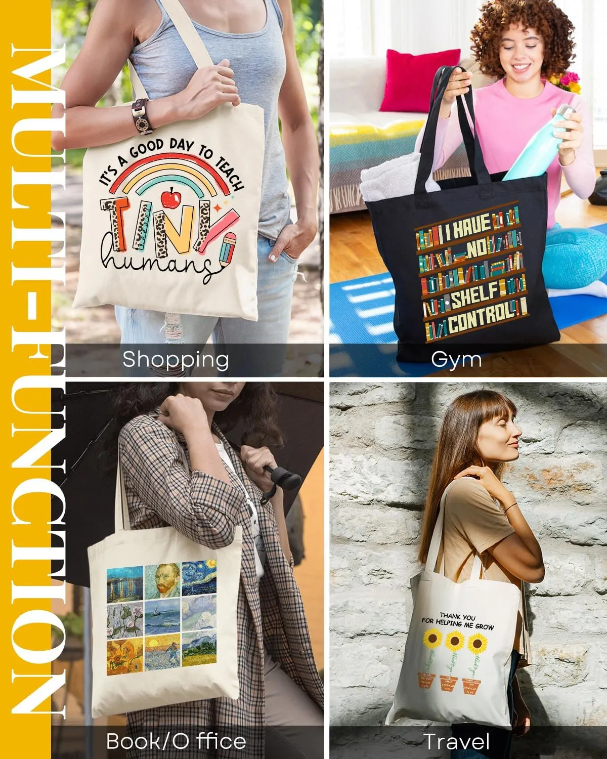 AUSVKAI Canvas Tote Bag for Women, Aesthetic Cute Grocery Grocery Reusable Cotton Gift Bag for Shooping Beach Trendy Gifts