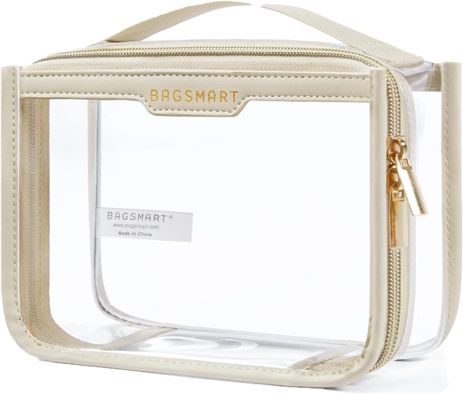 BAGSMART Clear Makeup Bag, TSA Approved Toiletry Bag, Makeup Cosmetic Pouch Bag for Women Quart Size Compliant Bag Organizer for Travel Essentials (Khaki,Pack of 1)