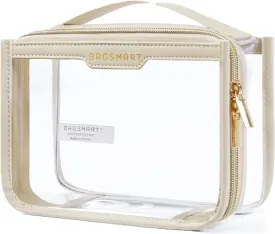 BAGSMART Clear Makeup Bag, TSA Approved Toiletry Bag, Makeup Cosmetic Pouch Bag for Women Quart Size Compliant Bag Organizer for Travel Essentials (Khaki,Pack of 1)
