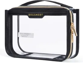 BAGSMART TSA Approved Toiletry Bag, Clear Travel Toiletry Bag, Makeup Cosmetic Pouch Bag for Women Quart Size Compliant Bag Organizer for Travel Essentials (Black Pack of 1,)