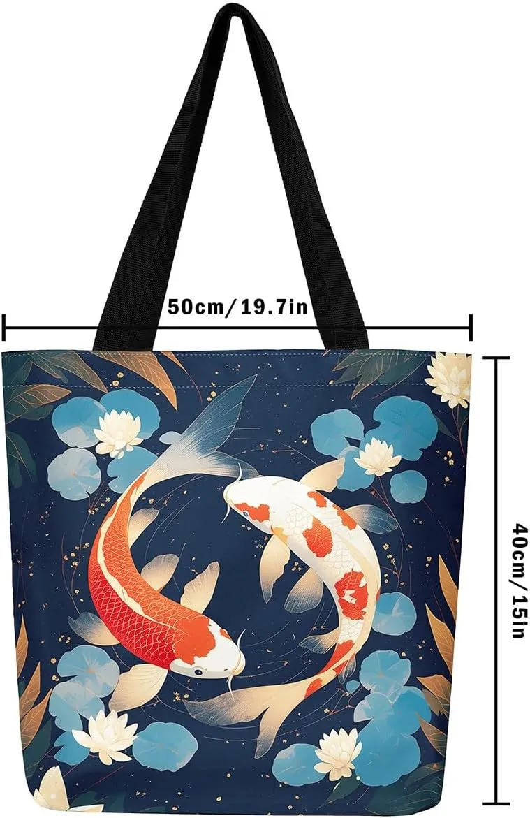 Castle Fairy Eastern Style Canvas Tote Bag 19.7x5.1 Inch Ink Painting Style Aesthetic Tote Bag for Adults Shopping Gym