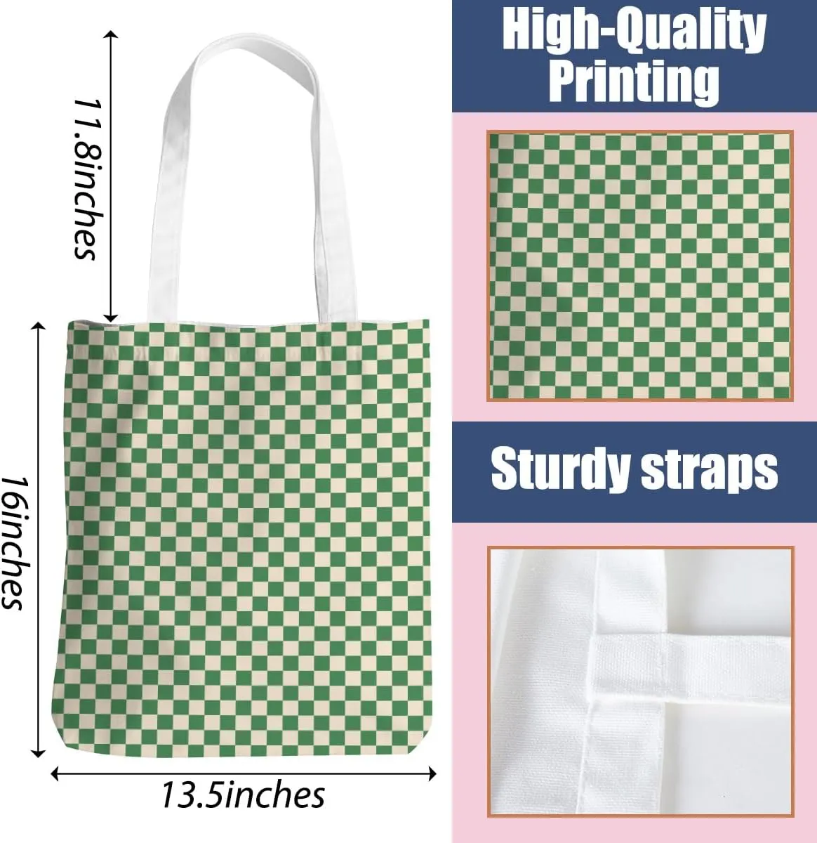 Checkered Tote Bag for Women Girls Friend Sister Vintage Plaid Beach Bag Classic Checkerboard Reusable Grocery Bags