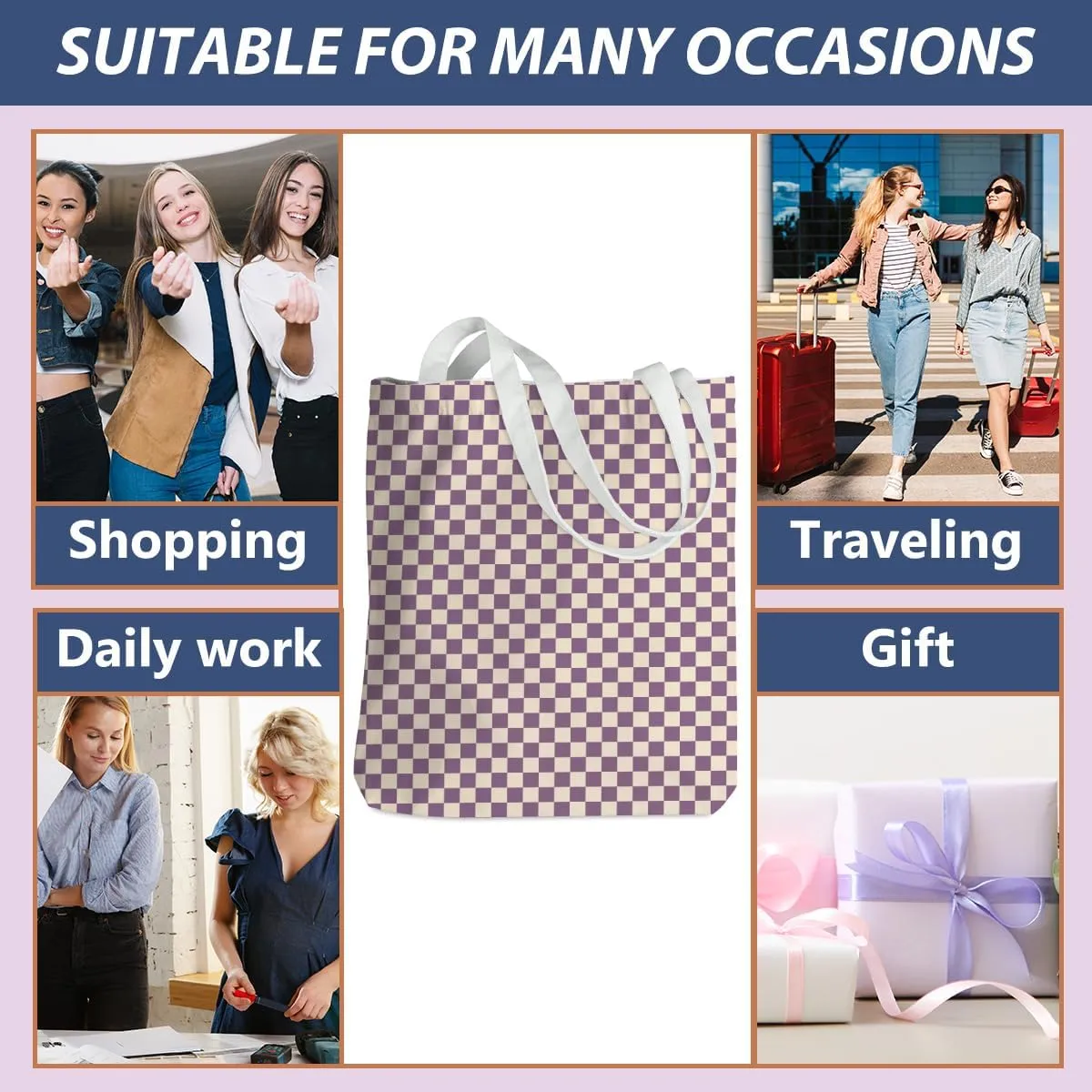 Checkered Tote Bag for Women Girls Friend Sister Vintage Plaid Beach Bag Classic Checkerboard Reusable Grocery Bags