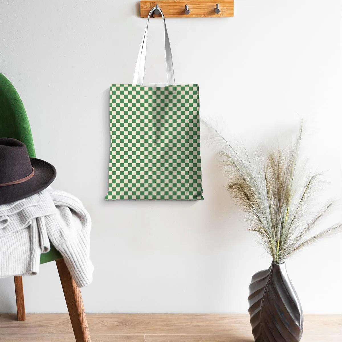 Checkered Tote Bag for Women Girls Friend Sister Vintage Plaid Beach Bag Classic Checkerboard Reusable Grocery Bags