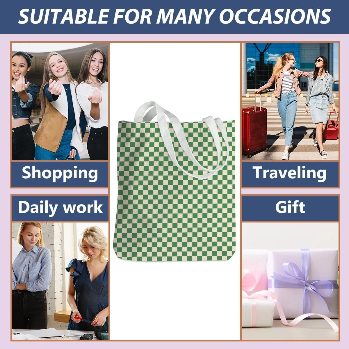Checkered Tote Bag for Women Girls Friend Sister Vintage Plaid Beach Bag Classic Checkerboard Reusable Grocery Bags