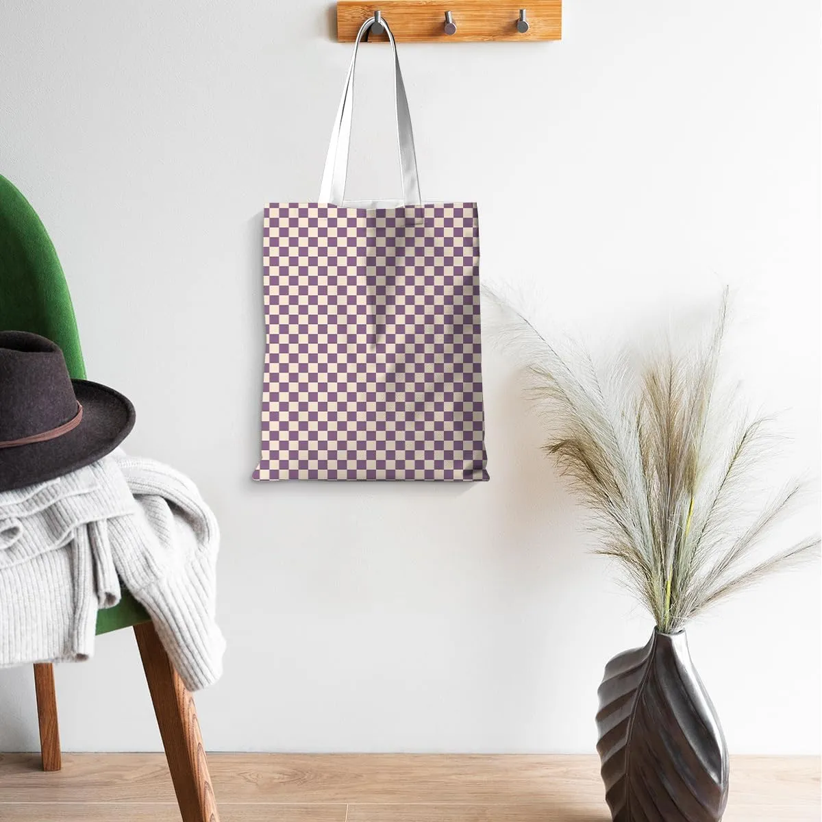 Checkered Tote Bag for Women Girls Friend Sister Vintage Plaid Beach Bag Classic Checkerboard Reusable Grocery Bags