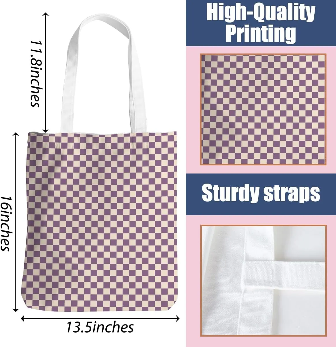 Checkered Tote Bag for Women Girls Friend Sister Vintage Plaid Beach Bag Classic Checkerboard Reusable Grocery Bags