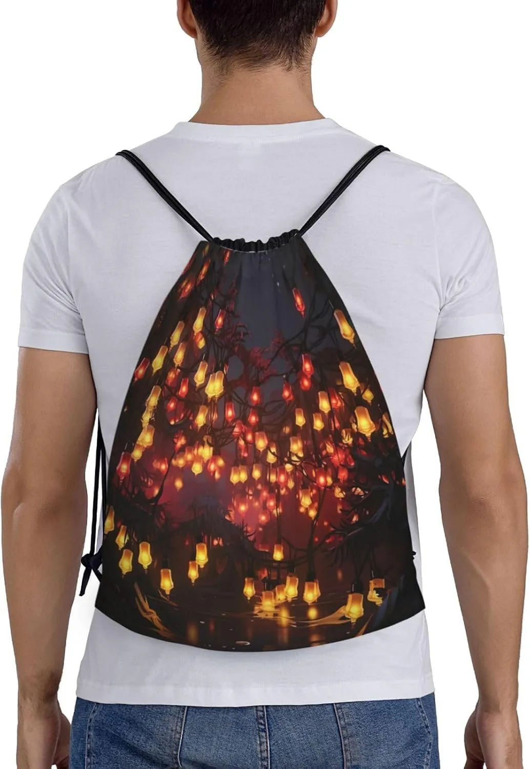 Drawstring Backpack Waterproof String Bag Paper Lantern Sport Gym Sackpack Lightweight Cinch Bag