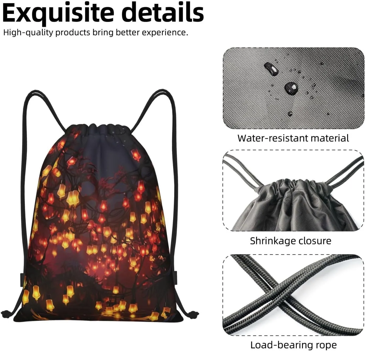 Drawstring Backpack Waterproof String Bag Paper Lantern Sport Gym Sackpack Lightweight Cinch Bag