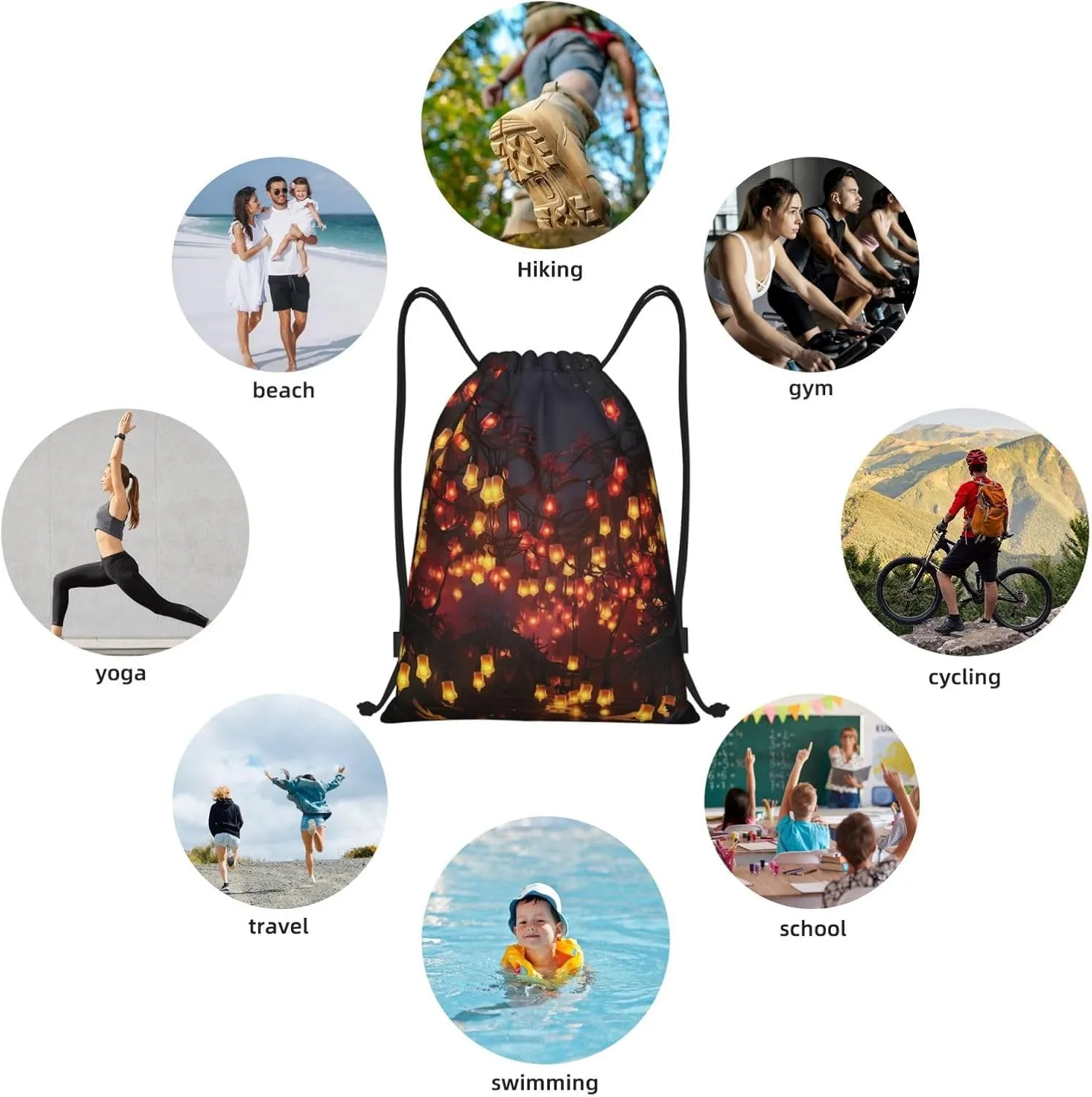 Drawstring Backpack Waterproof String Bag Paper Lantern Sport Gym Sackpack Lightweight Cinch Bag