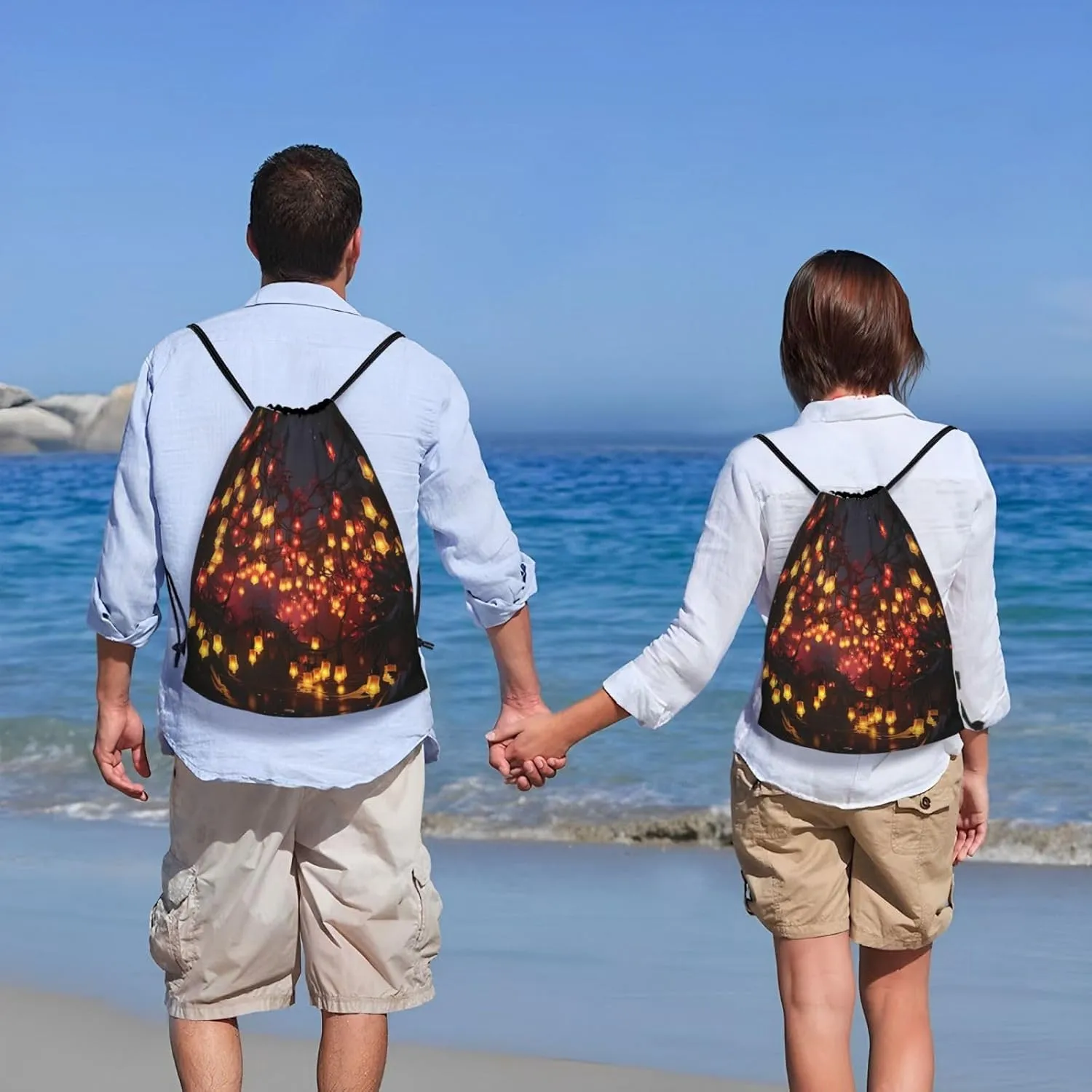 Drawstring Backpack Waterproof String Bag Paper Lantern Sport Gym Sackpack Lightweight Cinch Bag