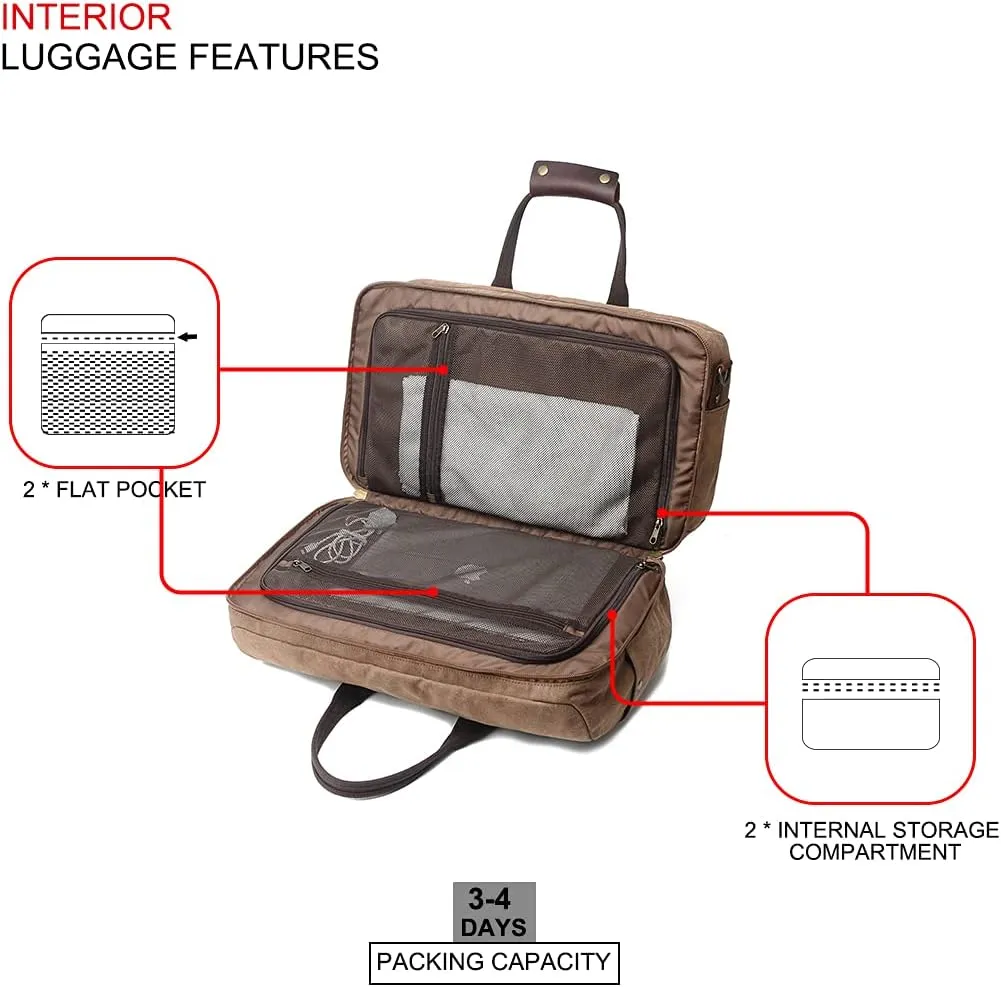 Duffle Bag for Men Waterproof Genuine Leather Canvas Travel Duffel Bags for Women Overnight Weekender Bag for Traveling