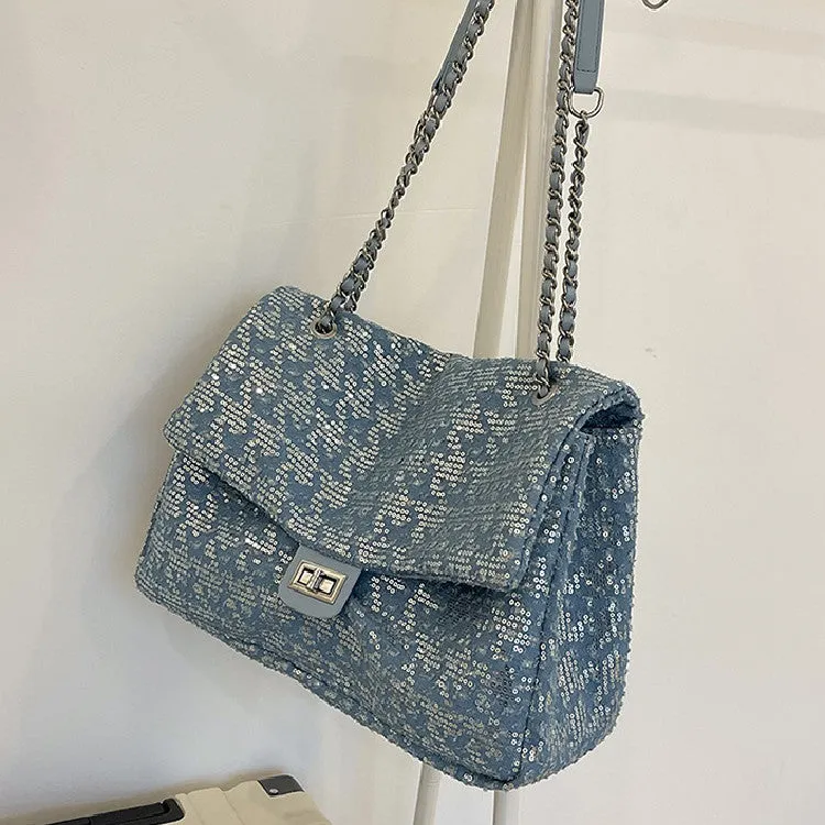 Fashion denim sequin chain shoulder bag AB2140