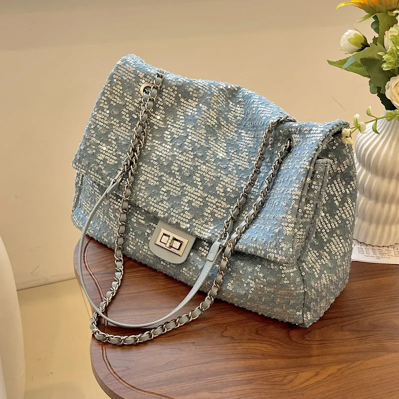 Fashion denim sequin chain shoulder bag AB2140
