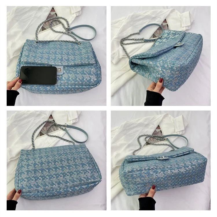Fashion denim sequin chain shoulder bag AB2140
