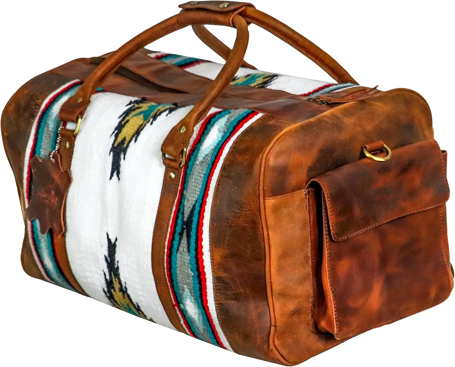 Handmade Duffle Bag leather heavy duty Gym Sports Airplane Overnight Luggage Carry On Unisex Travel Hand Rug Wollen Gift for His/Her (Excluding Shoe Compartment, Rug Duffle Bag ESC_03)