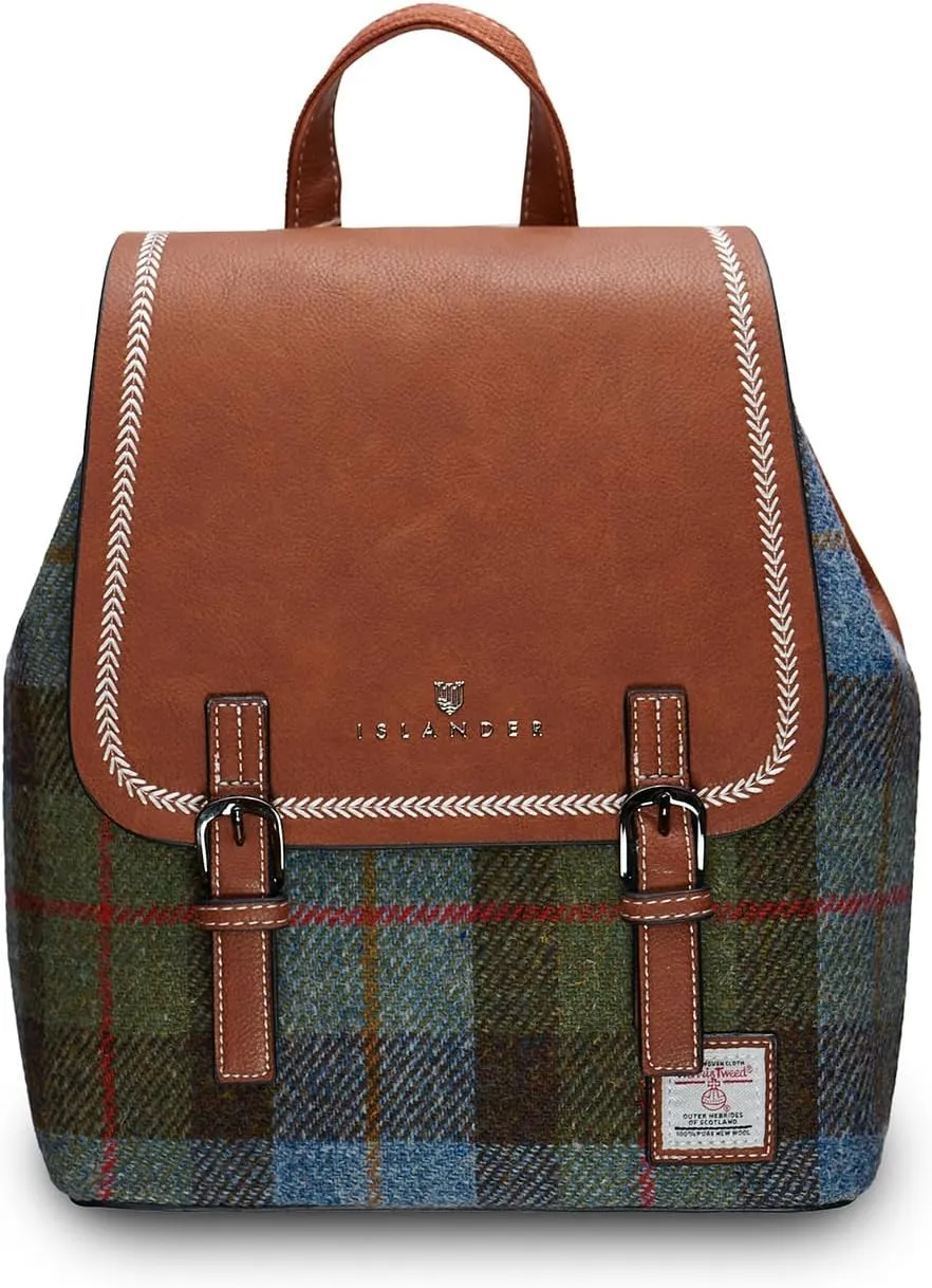 Harris Tweed Jura Backpack, Chestnut Blue Tartan, 24cm*12cm*28cm