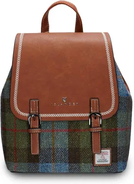 Harris Tweed Jura Backpack, Chestnut Blue Tartan, 24cm*12cm*28cm