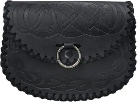 HiiFeuer Viking Embossed Belt Bag, Vintage Medieval Faux Leather Side Pack, Middle Ages Portable Belt Pouch For LARP Ren Faire (Black A)