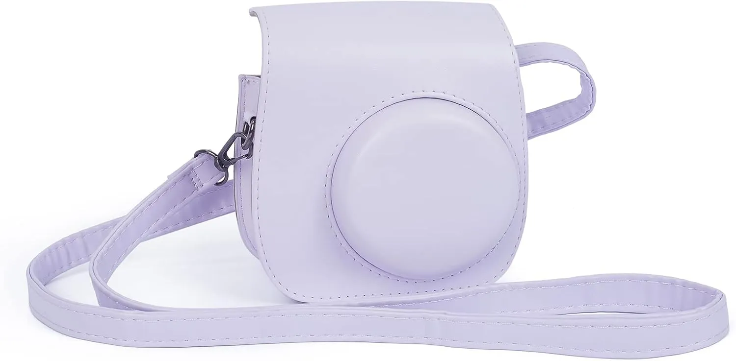 Instant Mini 12 Protective Camera Case for Fujifilm Instax Mini 12/11,Premium PU Leather Camera Bag Cover with Pocket and Removable&Adjustable Strap (Lilac Purple)
