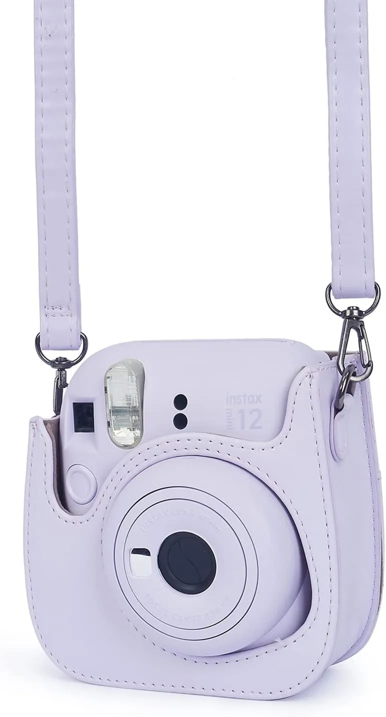 Instant Mini 12 Protective Camera Case for Fujifilm Instax Mini 12/11,Premium PU Leather Camera Bag Cover with Pocket and Removable&Adjustable Strap (Lilac Purple)