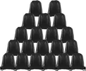 KUUQA 20Pcs Drawstring Backpack Bag Bulk Black Drawstring Bags String Backpack Sport Gym Sack Bags Foldable Storage Bag for Women Men Shopping Gym Travel Sports