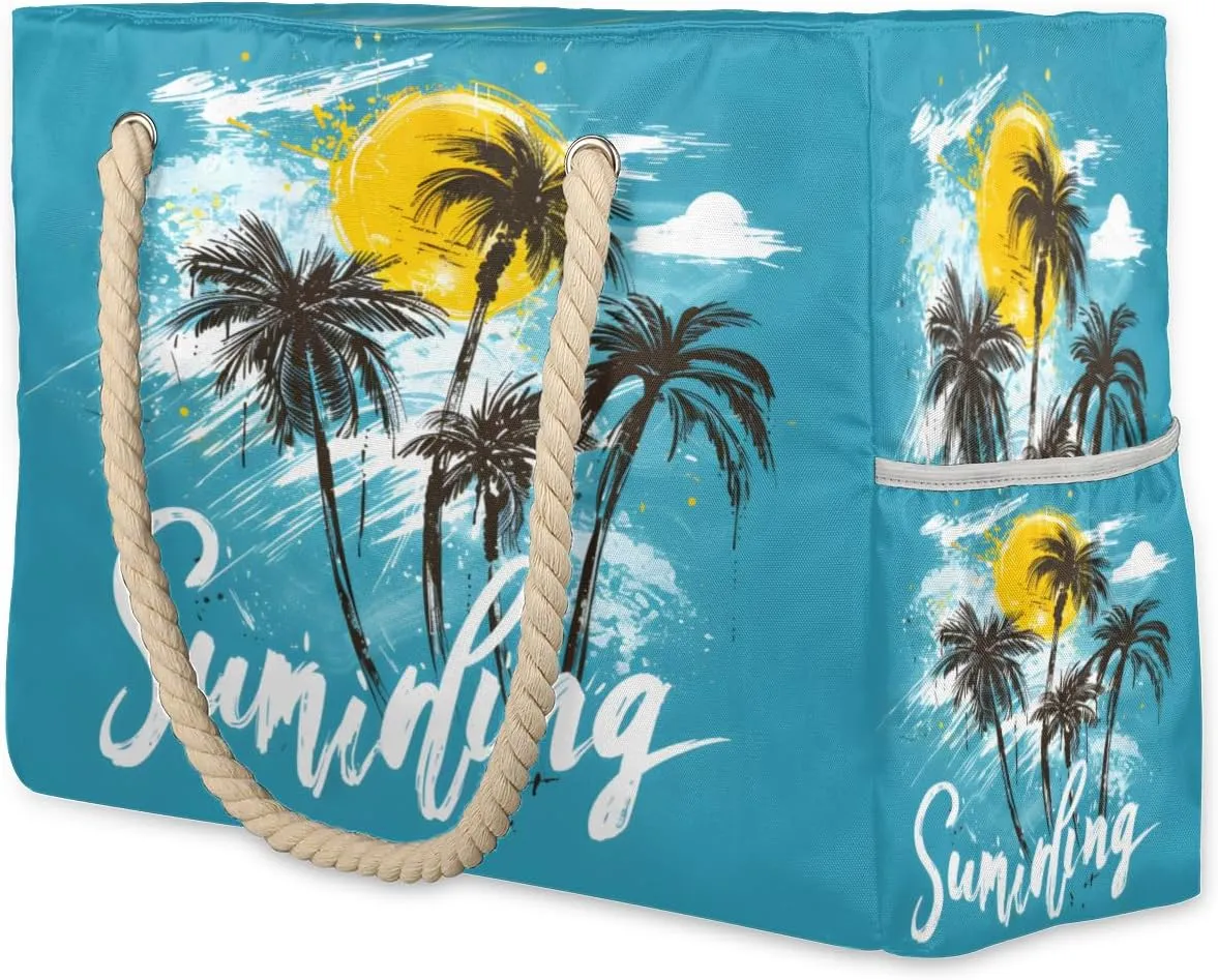 Large Tote Beach Bags for Women with Zipper Waterproof Sandproof Swim Pool Grocery Gym Travel Bag