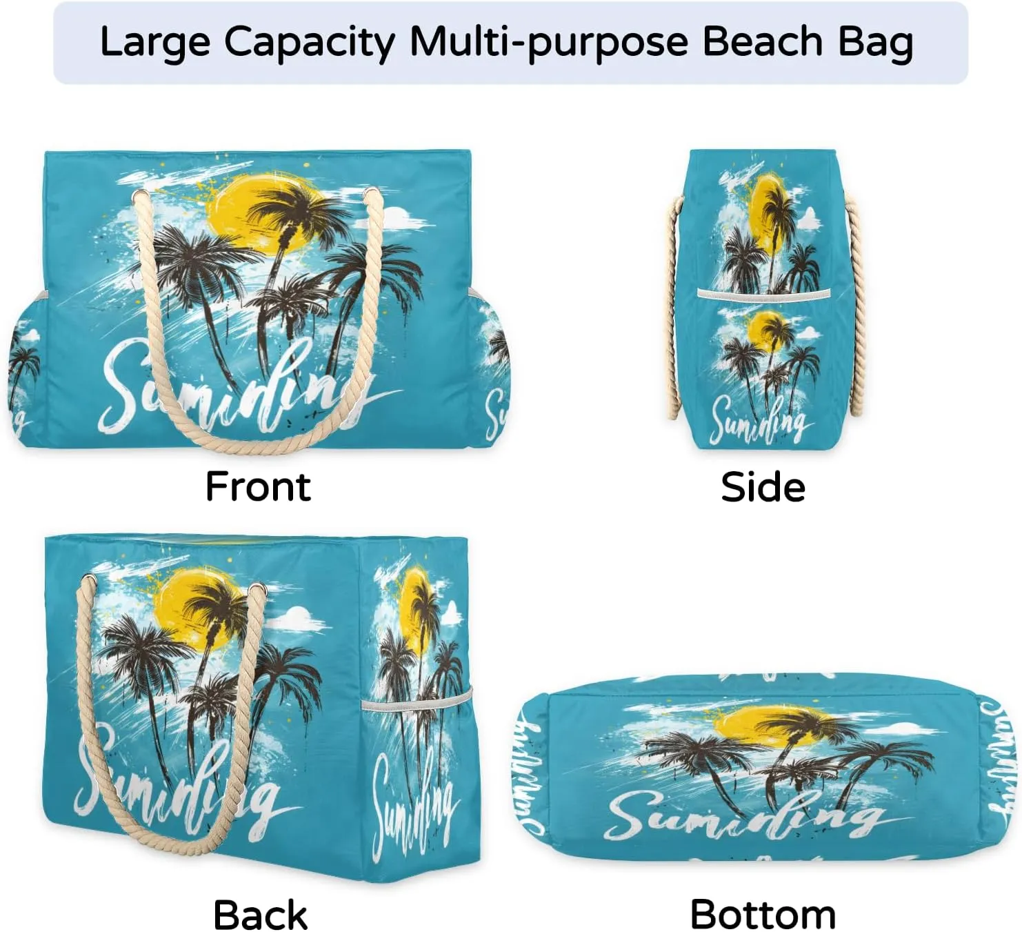Large Tote Beach Bags for Women with Zipper Waterproof Sandproof Swim Pool Grocery Gym Travel Bag