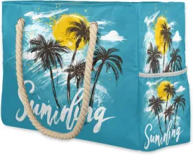 Large Tote Beach Bags for Women with Zipper Waterproof Sandproof Swim Pool Grocery Gym Travel Bag