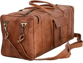 Leather Duffel Bag 28 inch Large Travel Bag Gym Sports Overnight Weekender Bag by Komal's Passion Leather (Brown)