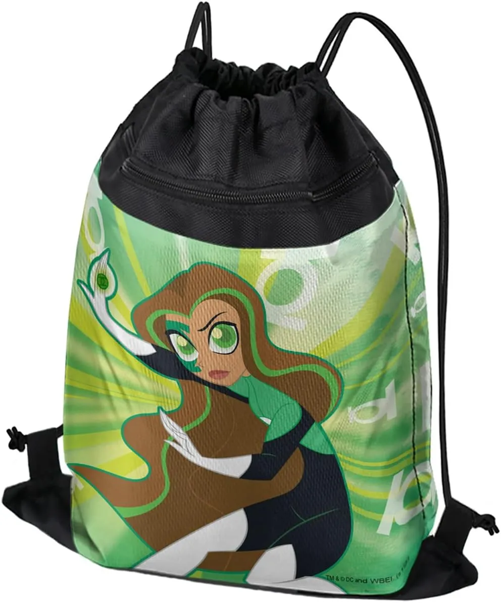 LOGOVISION DC Super Hero Girls Green Lantern Drawstring Backpack Sports Bag Sackpack 17" x 13", Perfect for Gym, Yoga or Practice