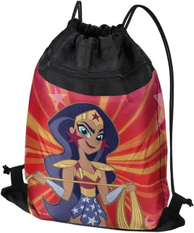 LOGOVISION DC Super Hero Girls Wonder Woman Drawstring Backpack Sports Bag Sackpack 17" x 13", Perfect for Gym, Yoga or Practice