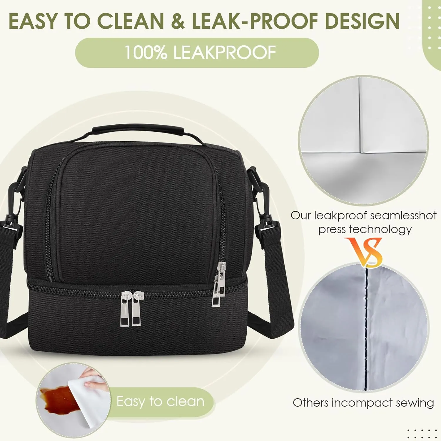Lunch Box Lunch Bag for Women Men Reusable Insulated Lunch Bag Women Lunch Cooler Tote Bags with Adjustable Shoulder Strap for Office Work Picnic Travel, Black