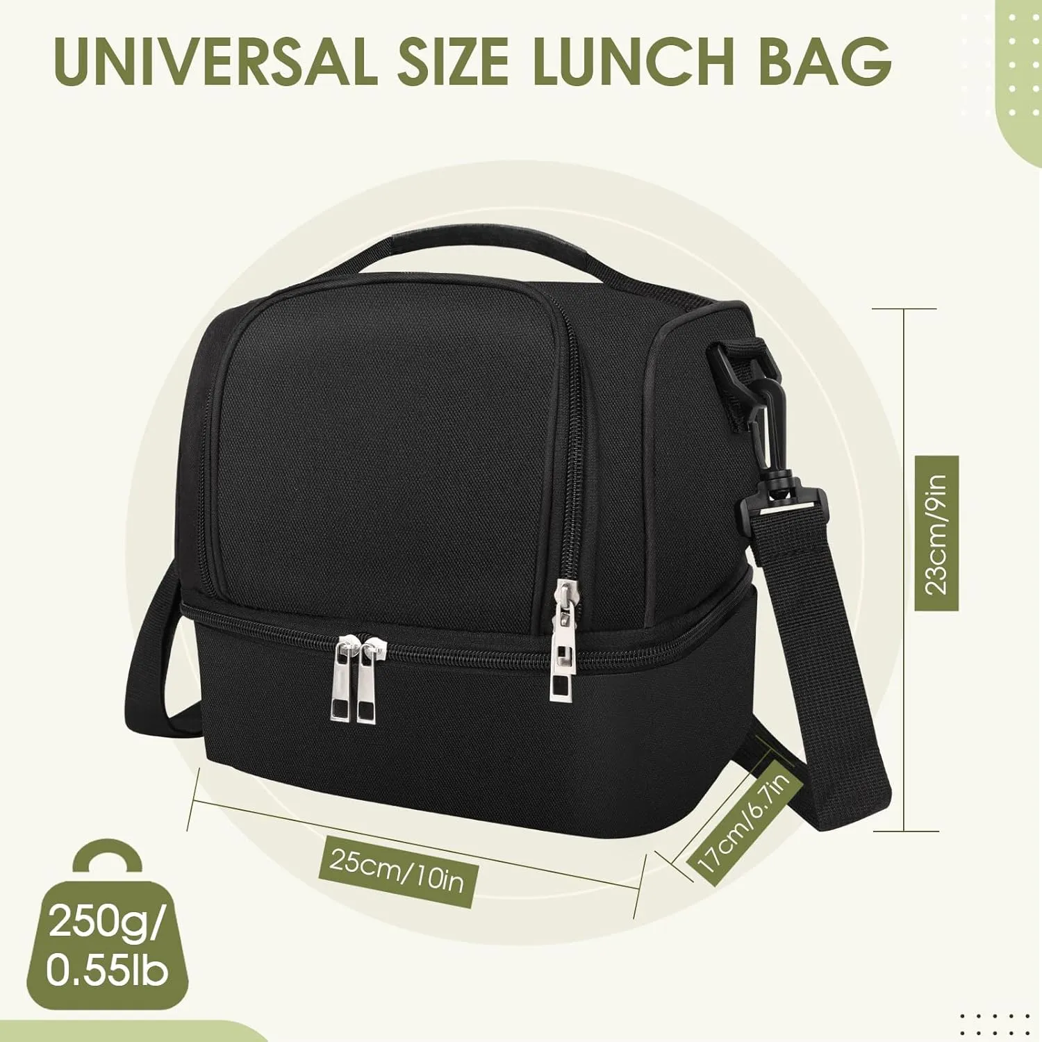 Lunch Box Lunch Bag for Women Men Reusable Insulated Lunch Bag Women Lunch Cooler Tote Bags with Adjustable Shoulder Strap for Office Work Picnic Travel, Black