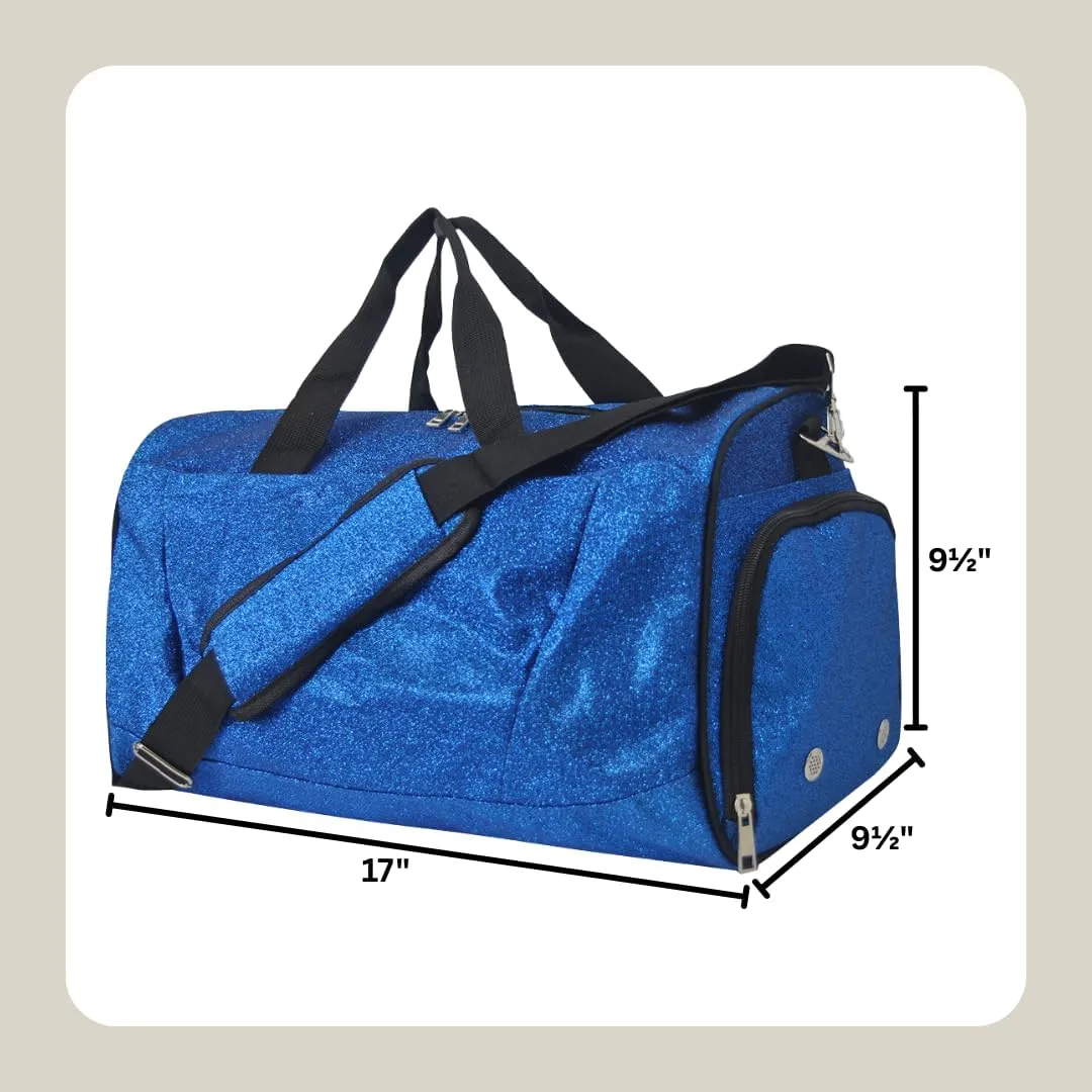 NGIL Glitter Cheer Gym Duffel Bag with Shoe Compartment, Small Travel Tote, and Overnight Carry-On for Women (Glitter-Royal)