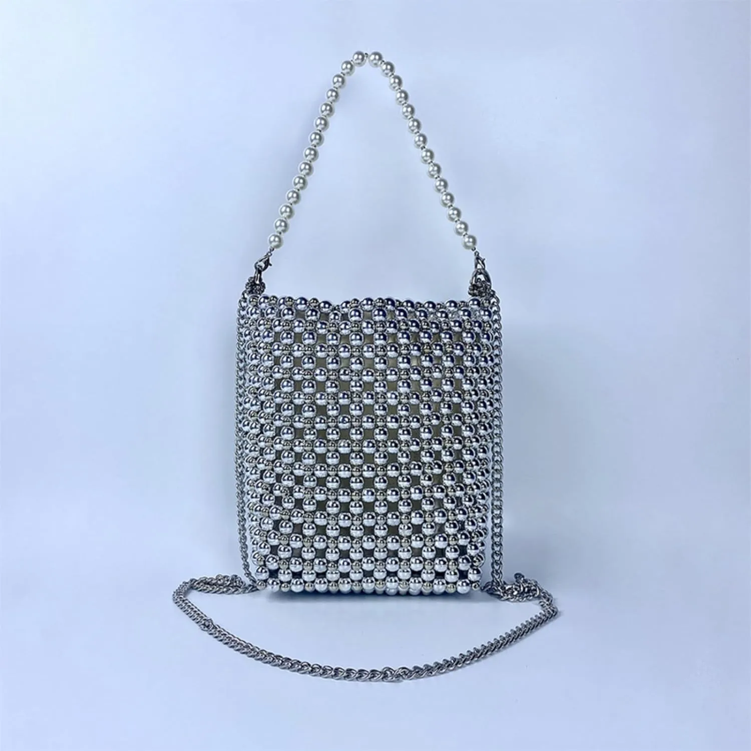 Pearl Bag, Acrylic Beaded Handmade Womens Bag, Pearl Clutch Purse Handheld Small Square Handbag for Women Party
