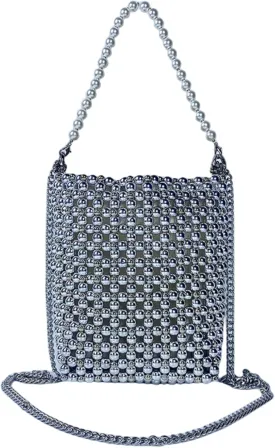 Pearl Bag, Acrylic Beaded Handmade Womens Bag, Pearl Clutch Purse Handheld Small Square Handbag for Women Party