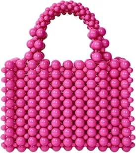 Pearl Bag, Acrylic Beaded Handmade Womens Bag, Pearl Clutch Purse Handheld Small Square Handbag for Women Party
