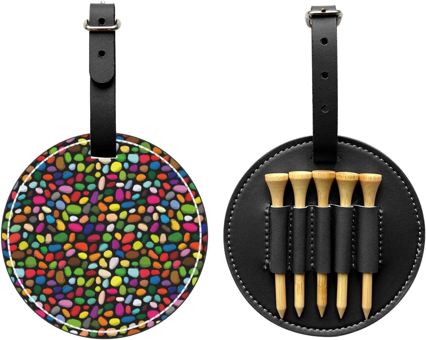 Pebble Colorful Leather Golf Tee Pouch Bag Can Hold 5 Golf Tees with Belt Clip Golf Accessory for Golfers Men and Women