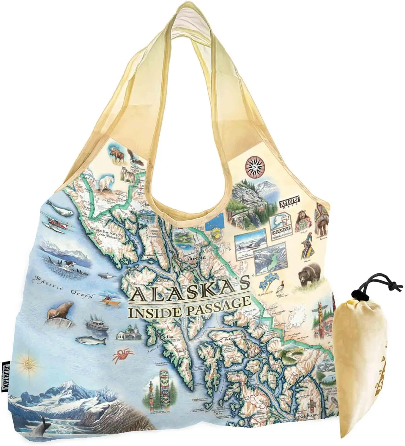 Pouch Tote with Handles  Reusable Grocery Shopping Bag, Foldable & Washable Nylon, Heavy-Duty & Compact,