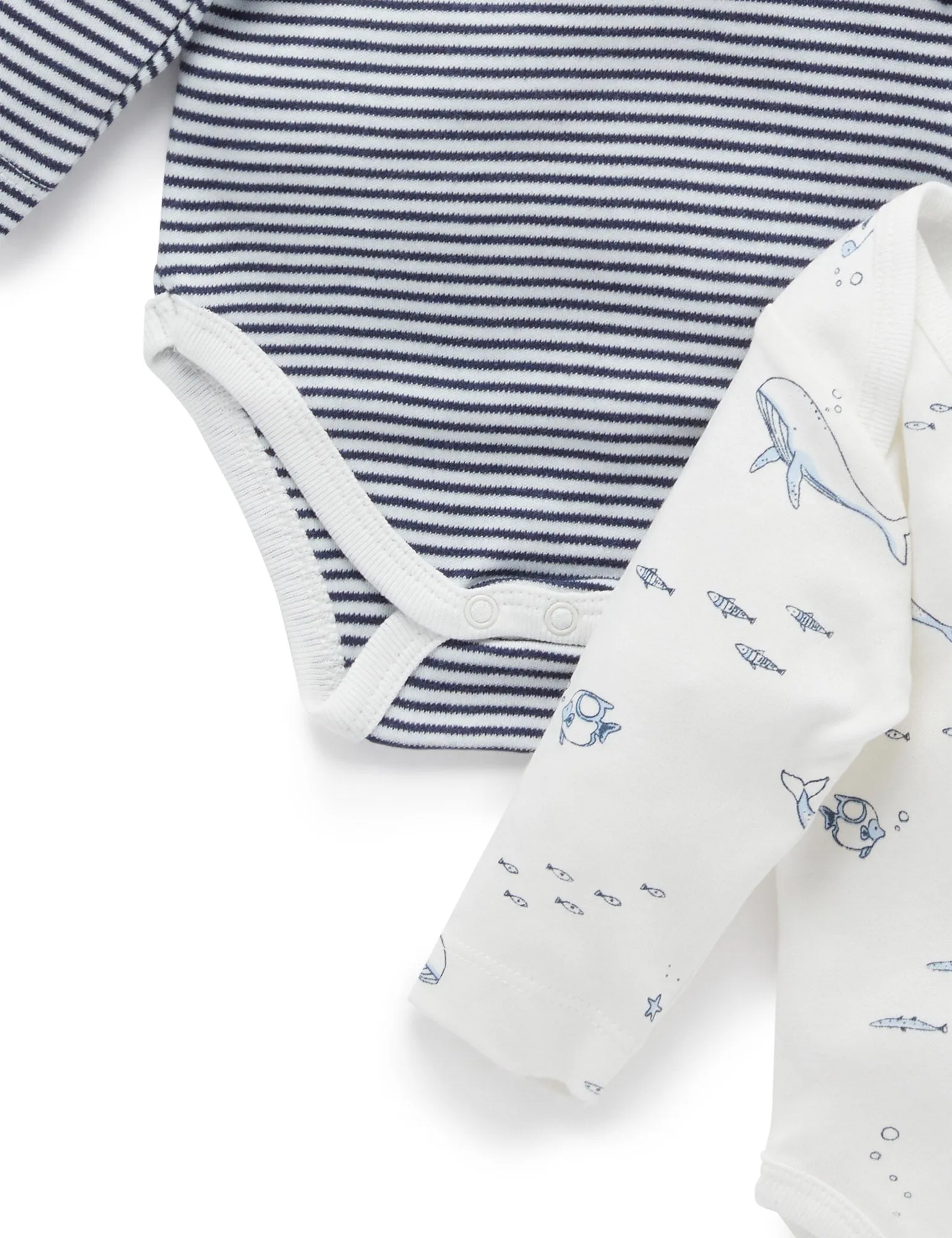 Purebaby Easy Neck Long Sleeve Bodysuit Twin Pack - Vanilla Nautical Pack