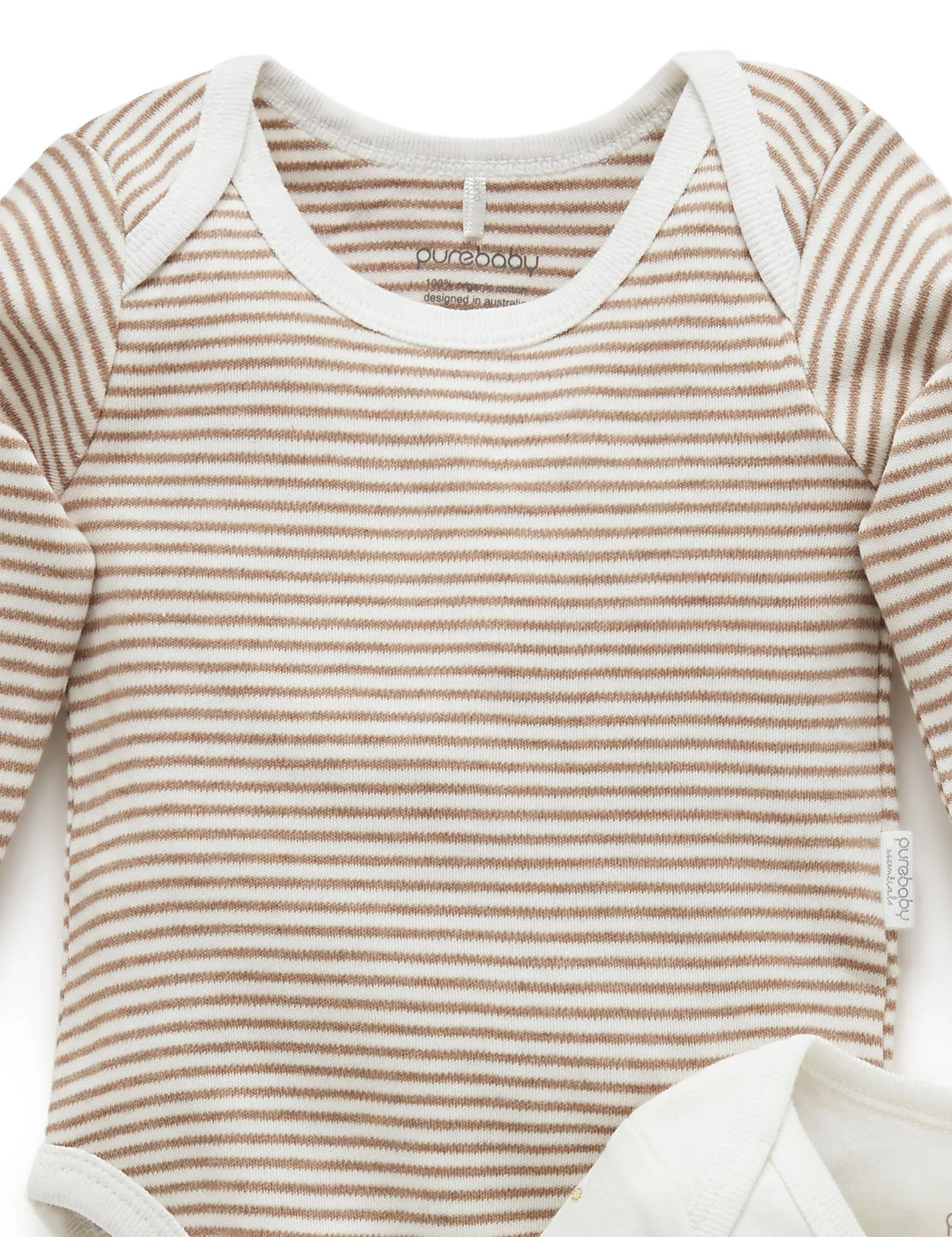 Purebaby Easy Neck Long Sleeve Bodysuit Twin Pack - Vanilla Wattle Bee