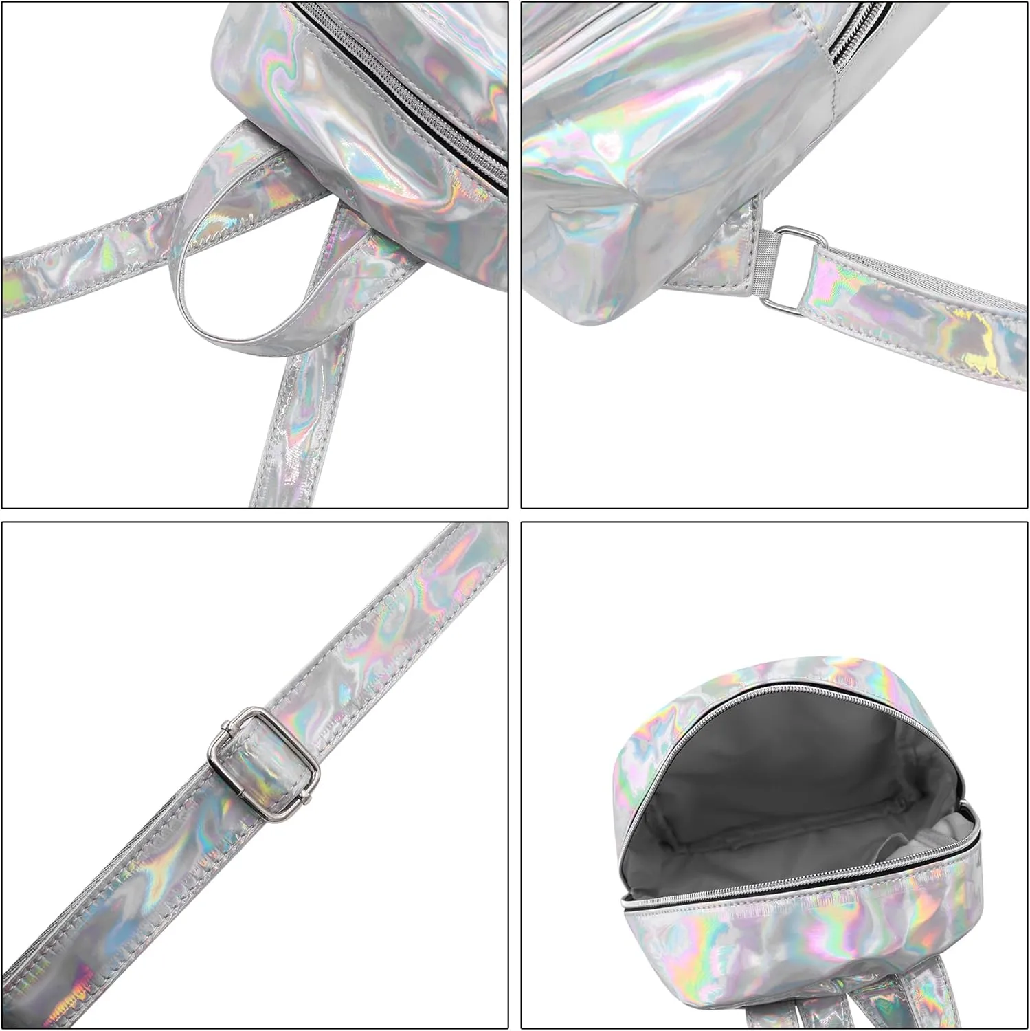 Small Holographic Rainbow Shoulder Bag Metallic Satchel Shiny Travel Daypack for Women Men Lady