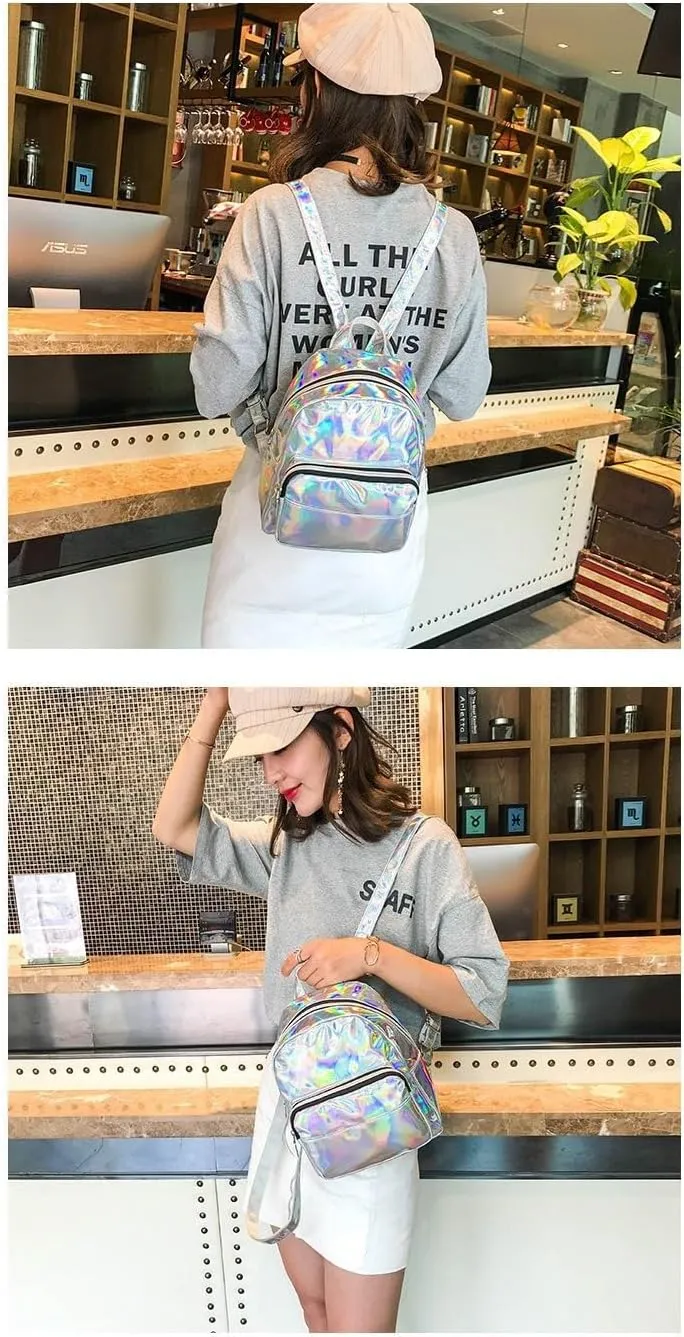 Small Holographic Rainbow Shoulder Bag Metallic Satchel Shiny Travel Daypack for Women Men Lady