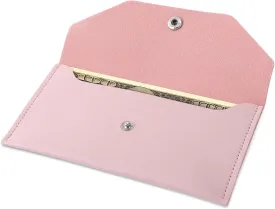 Teaaha Cash Wallet Genuine Leather Money Stuffing Wallets Organizer Reusable Budget Envelope Wallet Retro Clutch Wallets for Men Women Cash Check Billing, Minimalist Design (Pink)