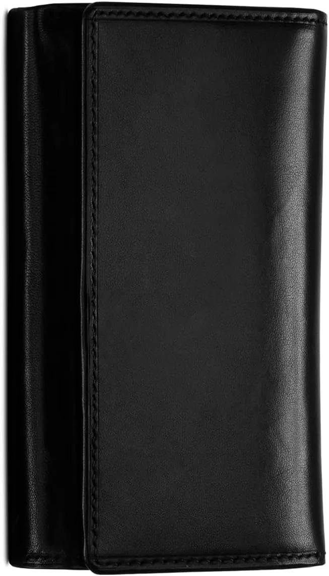 Tony Perotti Womens Italian Cow Leather Trifold Euro Clutch Wallet with ID Window and Coin Pouch in Black