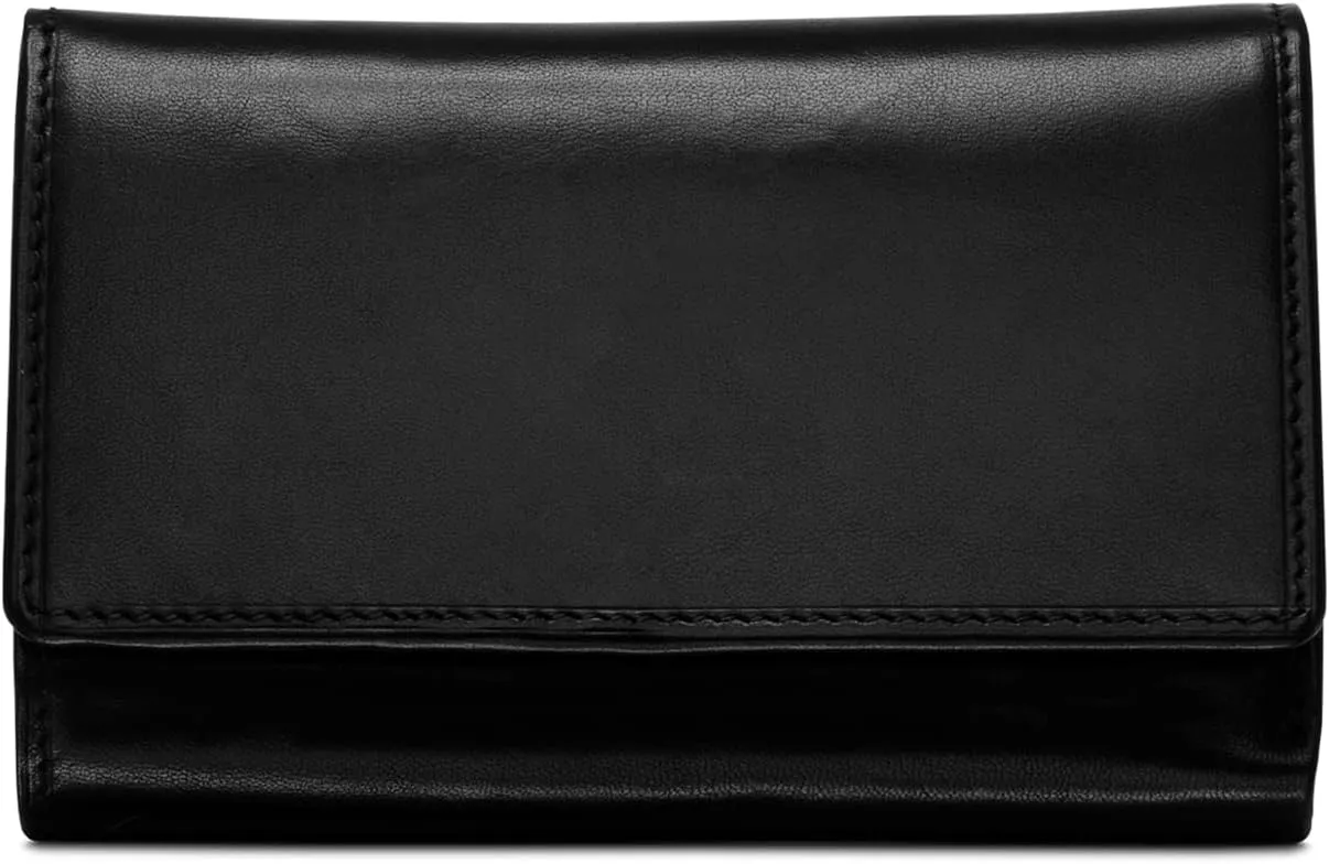 Tony Perotti Womens Italian Cow Leather Trifold Euro Clutch Wallet with ID Window and Coin Pouch in Black