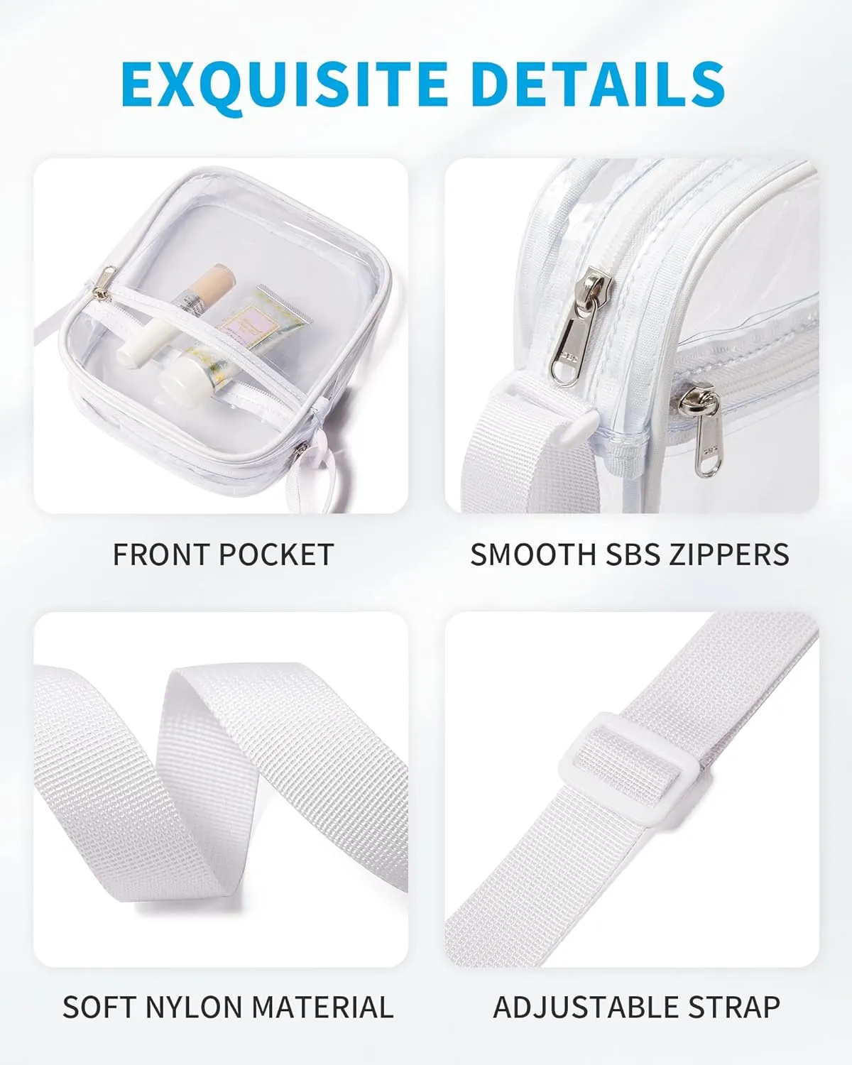 Vorspack Stadium Approved PVC Purse - Clear Crossbody Bag with Front Pocket for Concerts, Sports, Festivals