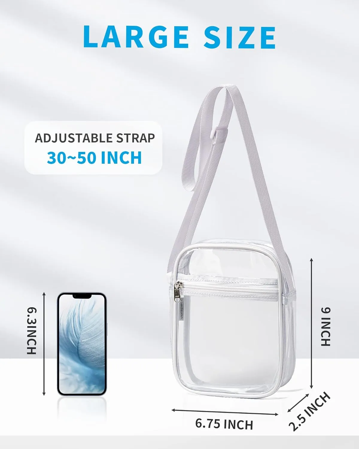 Vorspack Stadium Approved PVC Purse - Clear Crossbody Bag with Front Pocket for Concerts, Sports, Festivals