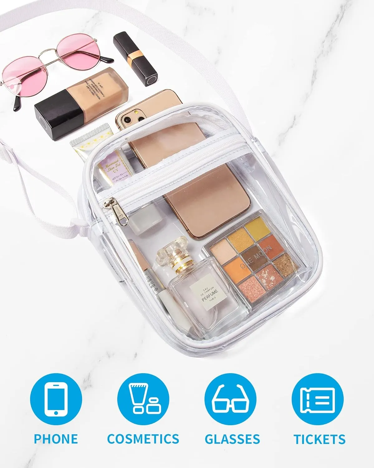 Vorspack Stadium Approved PVC Purse - Clear Crossbody Bag with Front Pocket for Concerts, Sports, Festivals